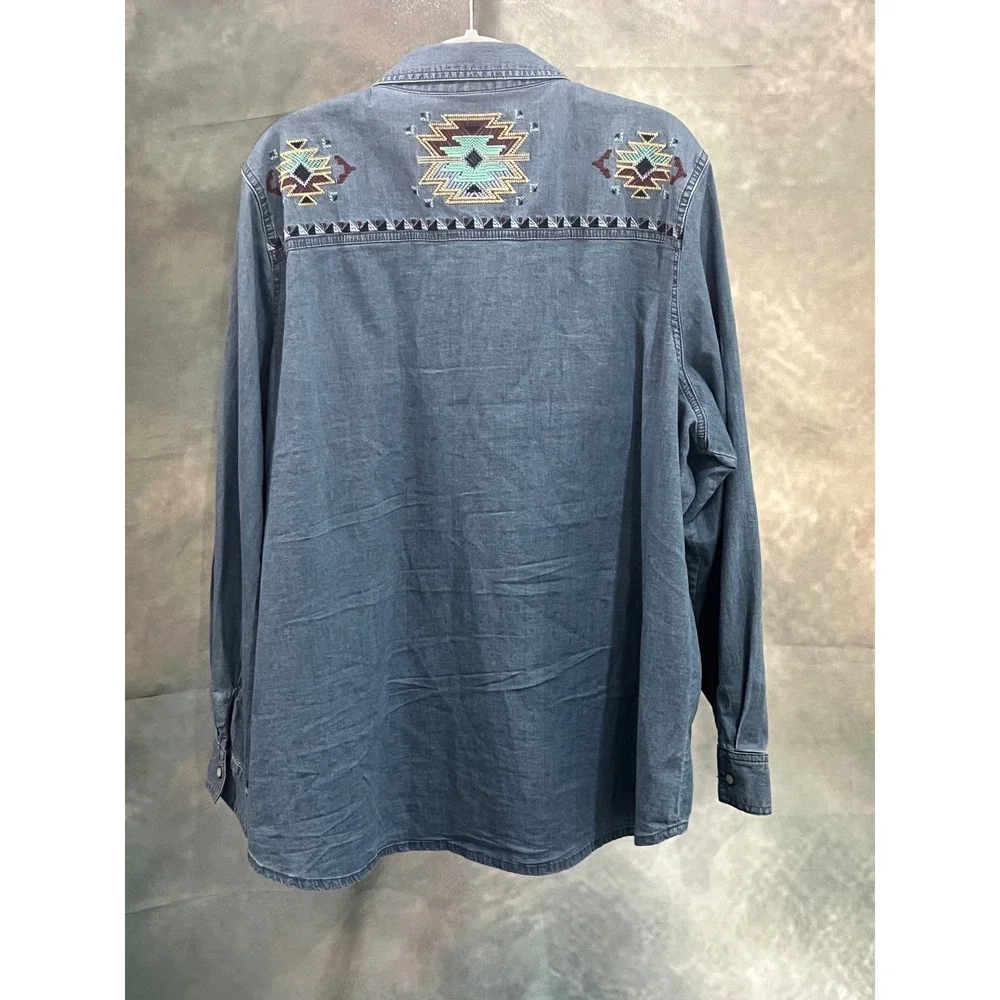Coldwater Creek Womens Plus 20-22 Denim Western Shirt Embroidered Southwest Blue - Picture 2 of 6